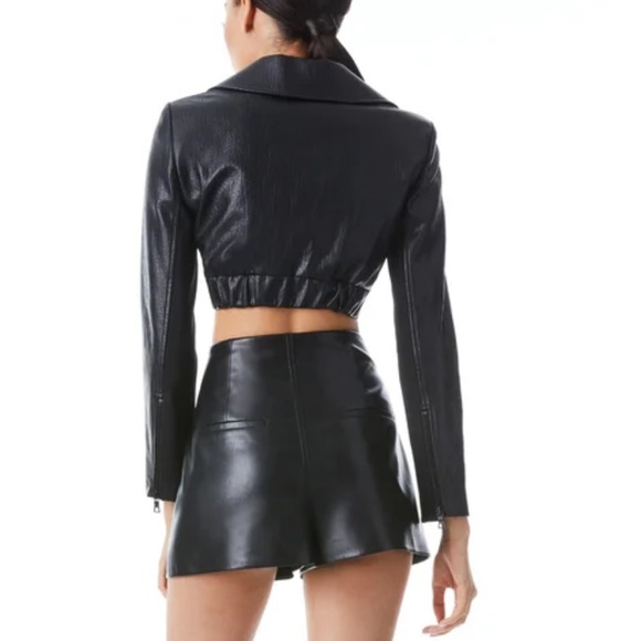 Alice + Olivia Yardley Vegan Leather Cropped Jacket Size Small - Picture 3 of 8